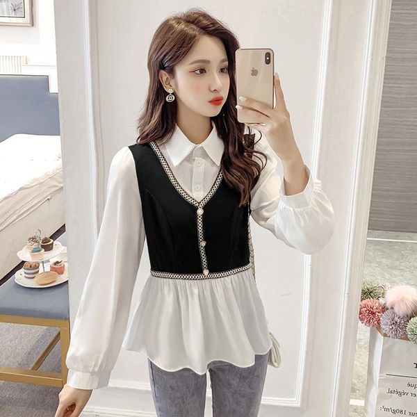 women's blouses & shirts #4009 spring flase two piece blouse women slim korean style long sleeved femme embroidery womens and, White
women's blouses & shirts #4009 spring flase two piece blouse women slim korean style long sleeved femme embroidery womens and, White