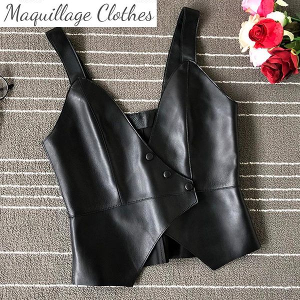 women's vests 2021 fashion leather vest chic genuine irregular waistcoat b109, Black;white
women's vests 2021 fashion leather vest chic genuine irregular waistcoat b109, Black;white