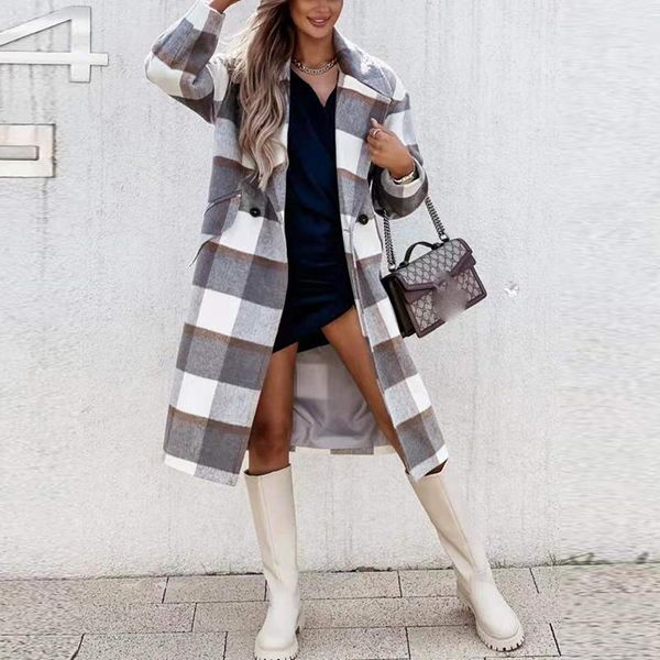 women's wool & blends autumn winter fashion plaid long coats elegant turn-neck women cardigan overcoat casual sleeve button pockets woo, Black
women's wool & blends autumn winter fashion plaid long coats elegant turn-neck women cardigan overcoat casual sleeve button pockets woo, Black