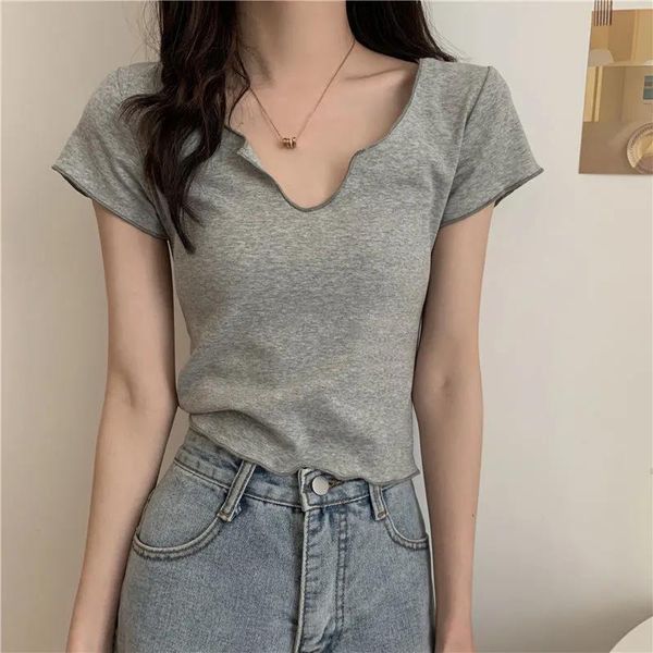 design sense t-shirt short sleeve women's new slim and versatile v-neck in summer 2021, Gray;blue
design sense t-shirt short sleeve women's new slim and versatile v-neck in summer 2021, Gray;blue