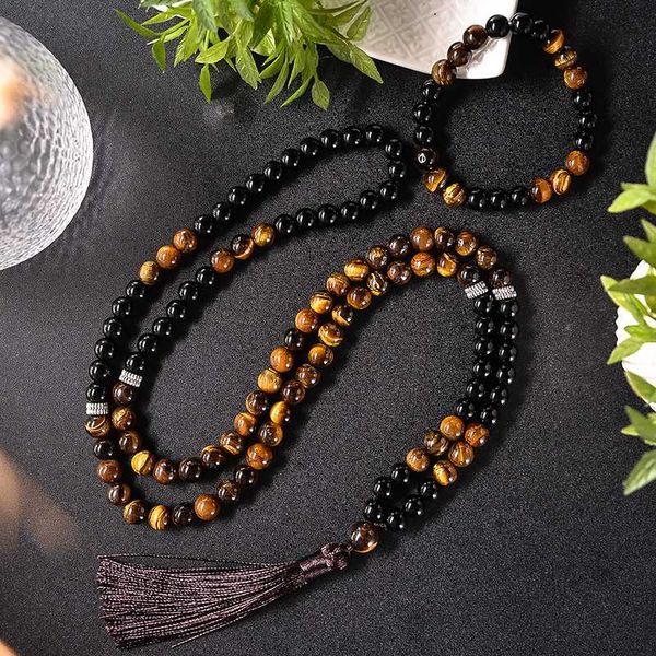 pendant necklaces 8mm natural yellow tiger eye black agate beaded mala necklace meditation yoga blessing bracelet set 108 rosary jewelry, Silver
pendant necklaces 8mm natural yellow tiger eye black agate beaded mala necklace meditation yoga blessing bracelet set 108 rosary jewelry, Silver