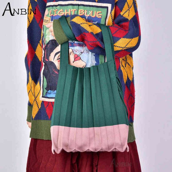 female wool knitted pleats tote organ bag designer chic stitching contrast korean fashion shoulder shopper handbag for women y220304
female wool knitted pleats tote organ bag designer chic stitching contrast korean fashion shoulder shopper handbag for women y220304