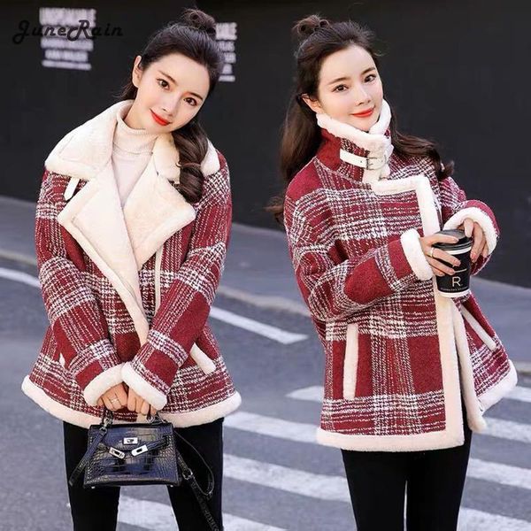 women's wool & blends 2021 korean loose plus velvet thick plaid woolen coat winter lamb jacket warm outerwear female, Black
women's wool & blends 2021 korean loose plus velvet thick plaid woolen coat winter lamb jacket warm outerwear female, Black