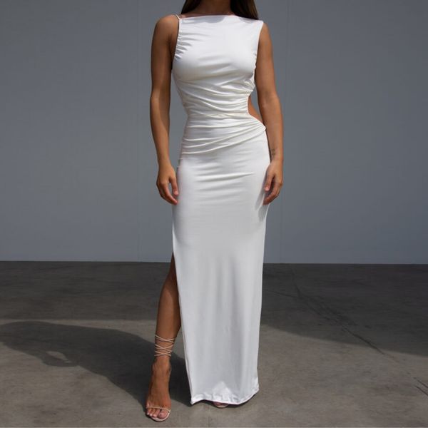 2021 new arrival sleeveless lacing up white solid color side slit elegant birthday dress for women, Black;gray
2021 new arrival sleeveless lacing up white solid color side slit elegant birthday dress for women, Black;gray