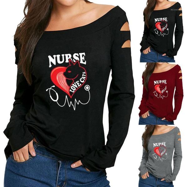 women cute cat love prints t shirt ladies off shoulder tee long sleeve fashion casual hollow femme camiseta #t1q, White
women cute cat love prints t shirt ladies off shoulder tee long sleeve fashion casual hollow femme camiseta #t1q, White