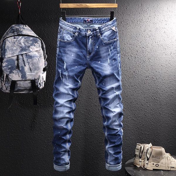 men's jeans ly designer fashion men retro blue elastic slim fit ripped frayed hole scratch vintage casual denim pants
men's jeans ly designer fashion men retro blue elastic slim fit ripped frayed hole scratch vintage casual denim pants