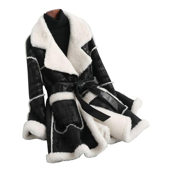 women's fur & faux genuine wool blend coat winter women outerwear overcoat lf2141, Black
women's fur & faux genuine wool blend coat winter women outerwear overcoat lf2141, Black