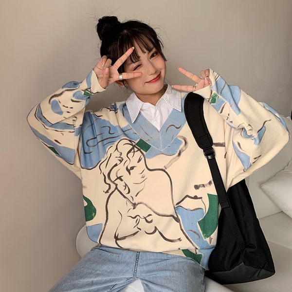 2021 new autumn loose and sweet college style v-neck color-block knit long sleeve fashion cute sweater 4ihe, White;black
2021 new autumn loose and sweet college style v-neck color-block knit long sleeve fashion cute sweater 4ihe, White;black