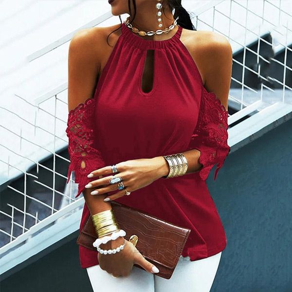 women's blouses & shirts summer casual blusas women off shoulder halter solid autumn elegant embroidery hollow out 3/4 sleeve, White
women's blouses & shirts summer casual blusas women off shoulder halter solid autumn elegant embroidery hollow out 3/4 sleeve, White