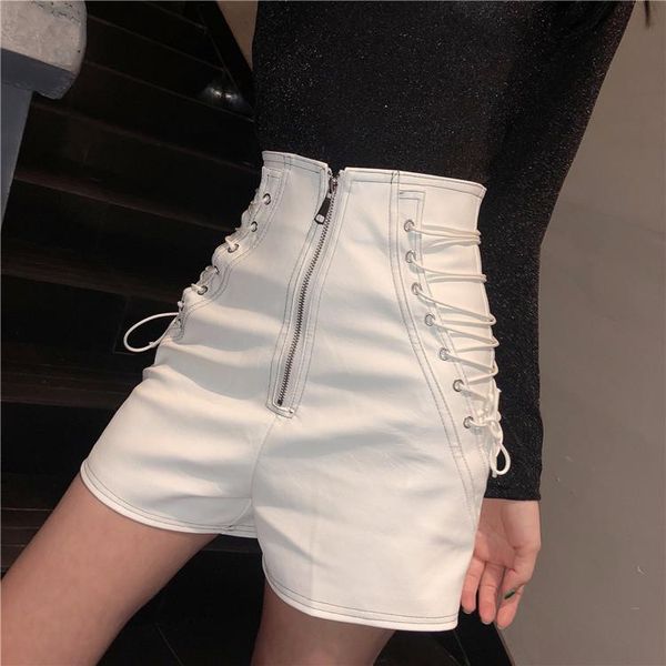 women's shorts 2021 pu leather lace up fashion white black high waist drawstring design zipper women
women's shorts 2021 pu leather lace up fashion white black high waist drawstring design zipper women