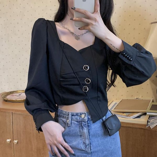 2021 design sense niche short shirt irregular square collar handsome small coat blouse, White
2021 design sense niche short shirt irregular square collar handsome small coat blouse, White