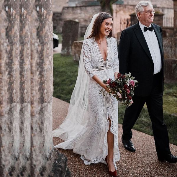 graceful full lace front split wedding dresses v neck three quarter sleeve mermaid bridal dress garden bohemian wedding gowns, White
graceful full lace front split wedding dresses v neck three quarter sleeve mermaid bridal dress garden bohemian wedding gowns, White