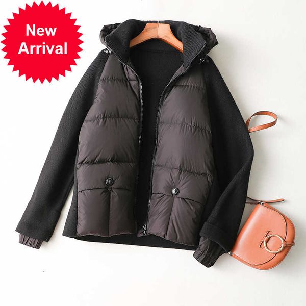 duck down jacket women winter 90 wool blended fake two piece long sleeve coat knit stand collar with drawcord hood, Black
duck down jacket women winter 90 wool blended fake two piece long sleeve coat knit stand collar with drawcord hood, Black