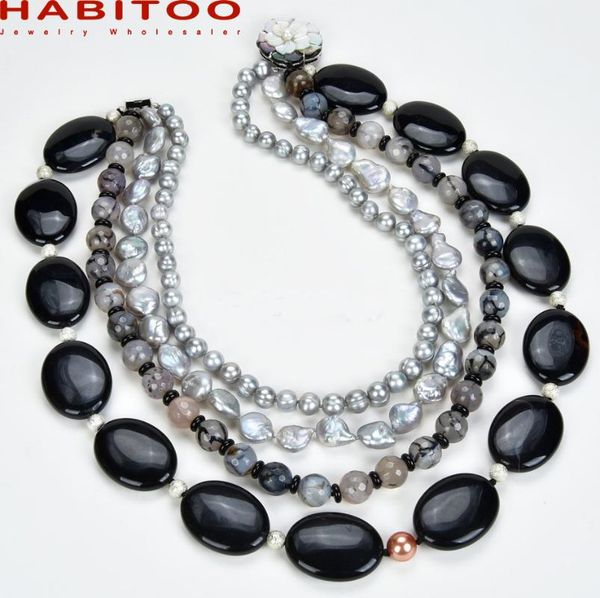 chokers elegant 18-22inch 8-9mm natural grey baroque coin pearl black agate onyx crystal necklace for women shell flower clasp jewelry, Golden;silver
chokers elegant 18-22inch 8-9mm natural grey baroque coin pearl black agate onyx crystal necklace for women shell flower clasp jewelry, Golden;silver