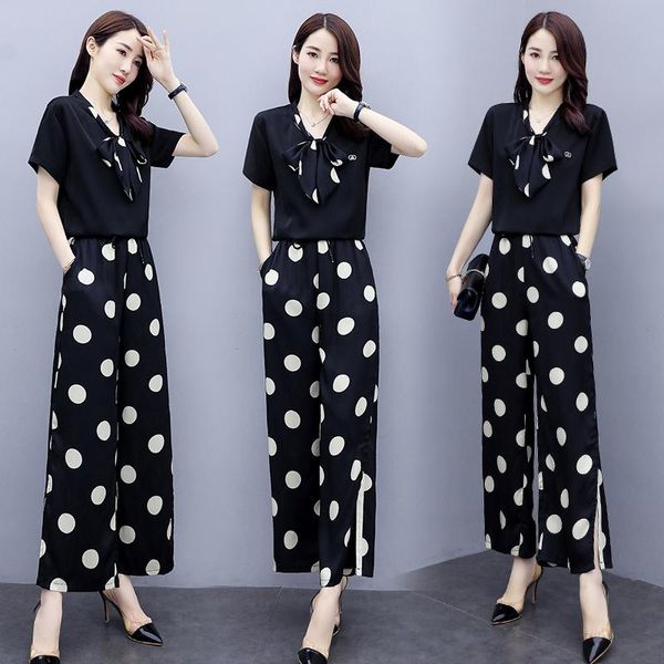 women's two piece pants 2021 summer women pieces suits lady short sleeve silk shirt+dot long wide leg split trousers sets, White
women's two piece pants 2021 summer women pieces suits lady short sleeve silk shirt+dot long wide leg split trousers sets, White