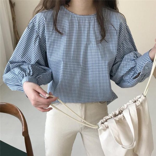 women's blouses & shirts korean sweet chic o neck lantern long sleeve fashion casual plaid women blouse 2021 loose pullovers botoming, White
women's blouses & shirts korean sweet chic o neck lantern long sleeve fashion casual plaid women blouse 2021 loose pullovers botoming, White