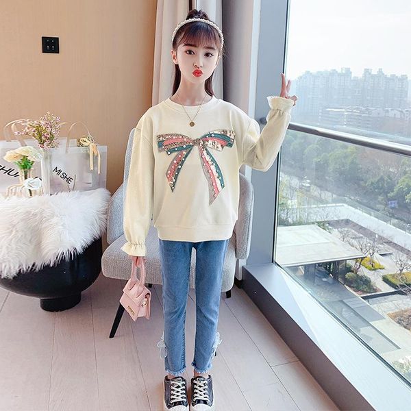 clothing sets 2021 autumn arrival girls' sequin bow hooded + jeans children's fashion suit size 110-160cm kids suits retail, White
clothing sets 2021 autumn arrival girls' sequin bow hooded + jeans children's fashion suit size 110-160cm kids suits retail, White