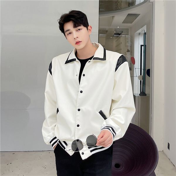 2021 new men's fashion color matching stitching PU leather jacket loose lapel single chest streetwear chic loose short jacket, Black
2021 new men's fashion color matching stitching PU leather jacket loose lapel single chest streetwear chic loose short jacket, Black