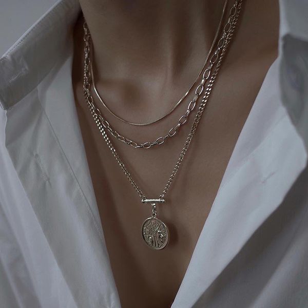 chains 3 pc jewelry pendant stainless steel necklace for women retro hip-hop punk multi layered clavicle chain, Silver
chains 3 pc jewelry pendant stainless steel necklace for women retro hip-hop punk multi layered clavicle chain, Silver