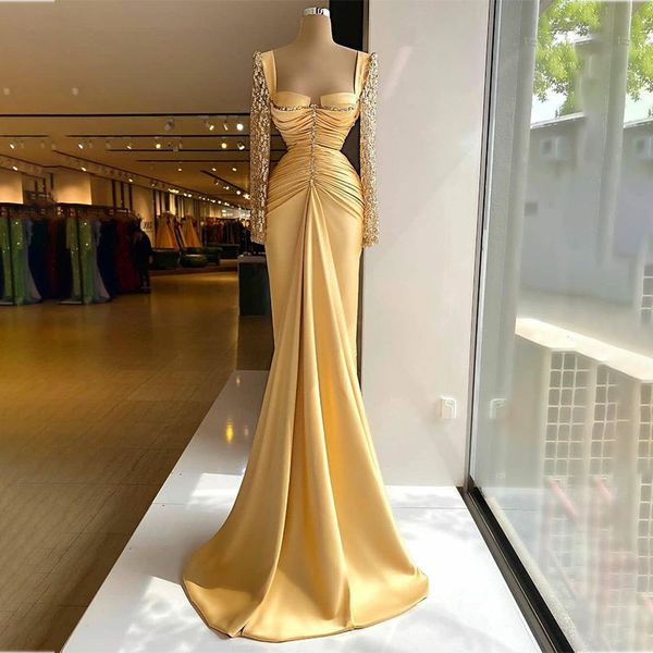 2021 yellow evening dresses satin lace long sleeves women formal party mermaid prom dress sweep train event vestidos de fiesta, Black;red
2021 yellow evening dresses satin lace long sleeves women formal party mermaid prom dress sweep train event vestidos de fiesta, Black;red