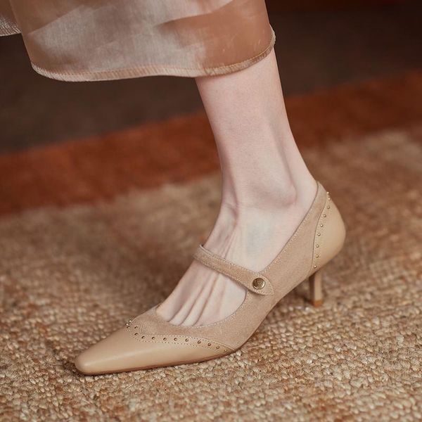 dress shoes rivets design natural soft genuine leather women heels thin heel stiletto fashion high, Black
dress shoes rivets design natural soft genuine leather women heels thin heel stiletto fashion high, Black