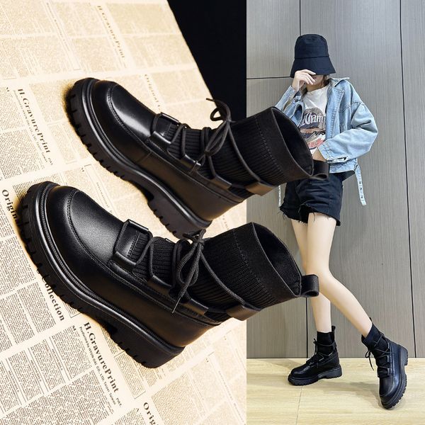 thick soled leather martin women's 2021 autumn british style elastic socks short student thin boots, Black
thick soled leather martin women's 2021 autumn british style elastic socks short student thin boots, Black