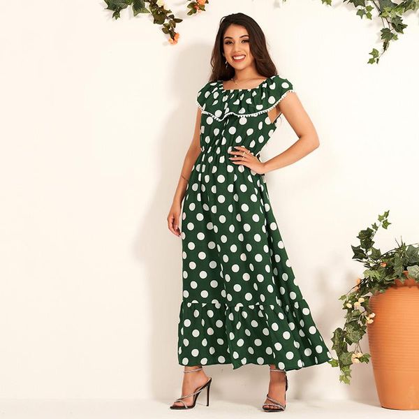 casual dresses boho dress women polka dot ruffled shoulder elastic waist elegant beach style vestidos, Black;gray
casual dresses boho dress women polka dot ruffled shoulder elastic waist elegant beach style vestidos, Black;gray
