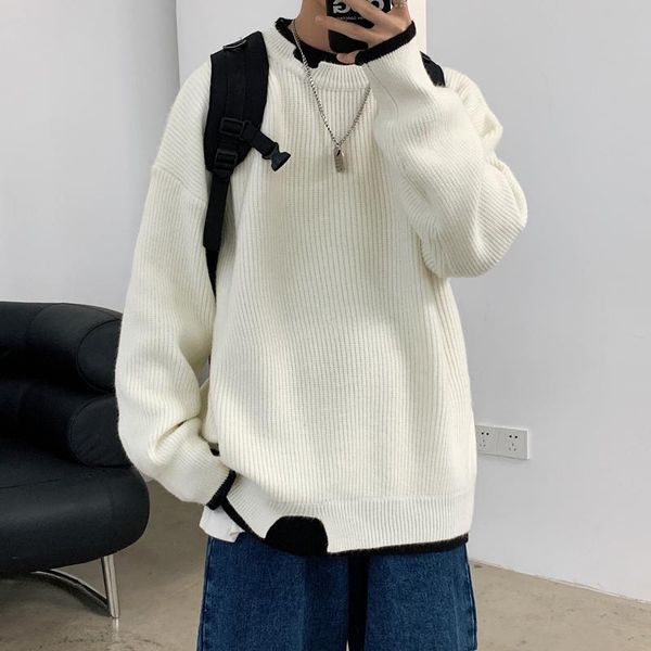 2021 new false two sweaters men's korean version of the loose personality of casual knitwear hong kong fashion brand students ov, White;black
2021 new false two sweaters men's korean version of the loose personality of casual knitwear hong kong fashion brand students ov, White;black