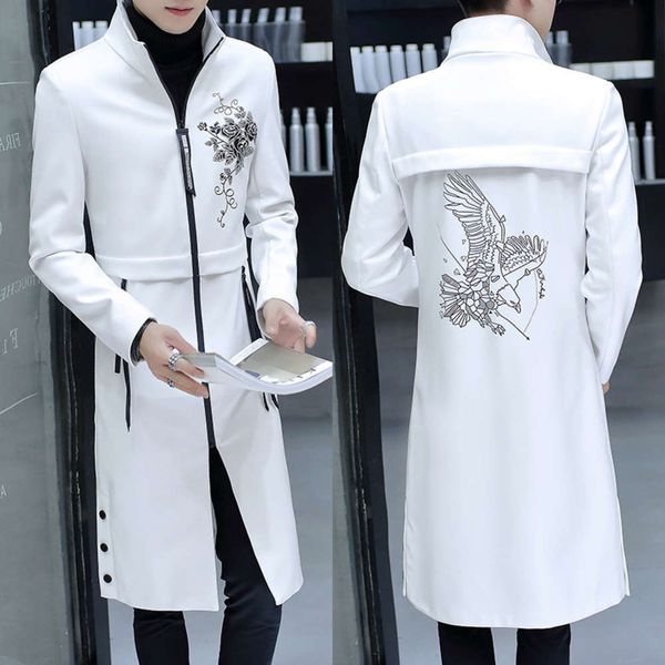 windbreaker white slim korean youth handsome long knee coat men's pu black leather jacket fashion, Black;brown
windbreaker white slim korean youth handsome long knee coat men's pu black leather jacket fashion, Black;brown