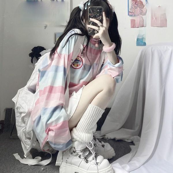 women's t-shirt athvotar long sleeved women rainbow stripes autumn clothing 2021 korean version ins loose o-neck casual female, White
women's t-shirt athvotar long sleeved women rainbow stripes autumn clothing 2021 korean version ins loose o-neck casual female, White
