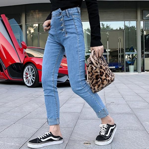 women's jeans 2021 winter net red trousers with the same waist buttons, pencil skinny jeans., Blue
women's jeans 2021 winter net red trousers with the same waist buttons, pencil skinny jeans., Blue