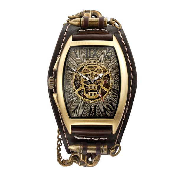 shenhua leather belt rivet buckle men's wine bucket hollow skull tourbillon automatic mechanical watch, Slivery;brown
shenhua leather belt rivet buckle men's wine bucket hollow skull tourbillon automatic mechanical watch, Slivery;brown