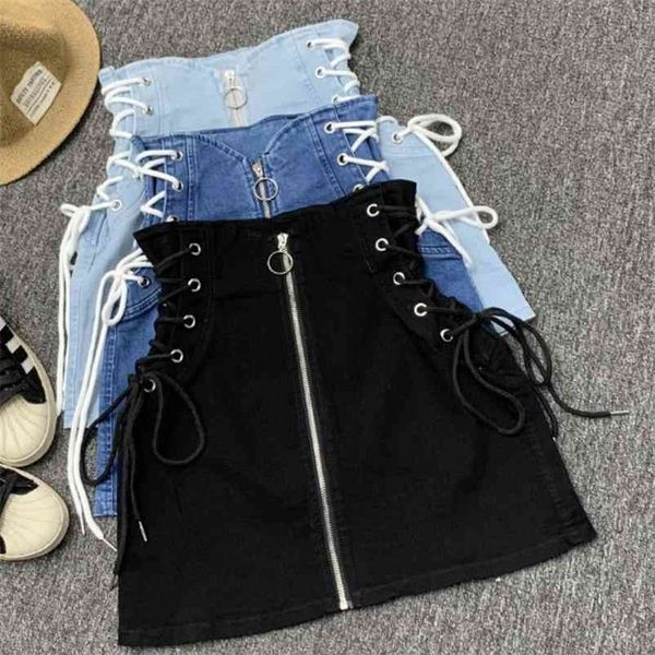 denim a-line lace-up skirt front ring zipper fashion empire mini skirt bottoms 210621, Black
denim a-line lace-up skirt front ring zipper fashion empire mini skirt bottoms 210621, Black