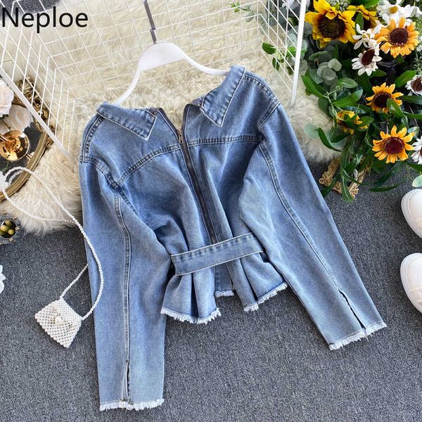 neploe korean chic slim waist with belt design slim denim jacket turn down collar long sleeve button casaco pocket coat 49212 201013, Black;brown
neploe korean chic slim waist with belt design slim denim jacket turn down collar long sleeve button casaco pocket coat 49212 201013, Black;brown