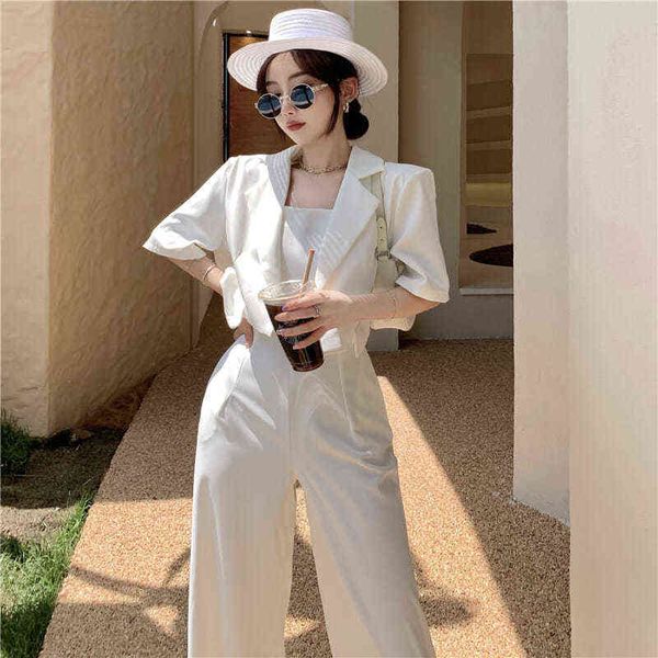 women's two piece pants 2 set women summer casual loose strap long pants+backless chic short sleeve suit coat office lady elegant korea, White
women's two piece pants 2 set women summer casual loose strap long pants+backless chic short sleeve suit coat office lady elegant korea, White