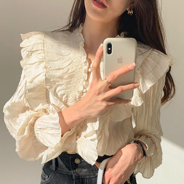 women's blouses & shirts women 2021 vintage womens and shirt long sleeve solid pleated office lady feminine blouse ruffle, White
women's blouses & shirts women 2021 vintage womens and shirt long sleeve solid pleated office lady feminine blouse ruffle, White