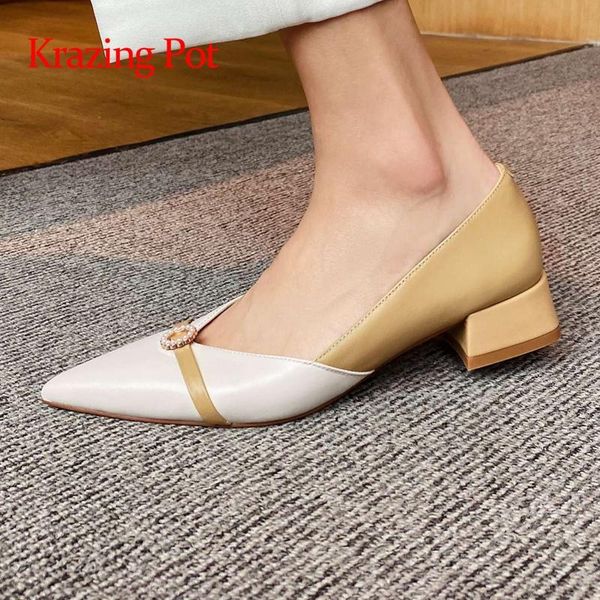 krazing pot 2021 summer new arrival genuine leather pointed toe med heel mixed colors brand shoes women pumps l25, Black
krazing pot 2021 summer new arrival genuine leather pointed toe med heel mixed colors brand shoes women pumps l25, Black