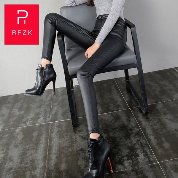 women's pants & capris rfzk high waist leather women 2021 autumn and winter matte plus velvet thickening slimming was thin outerwear le, Black;white