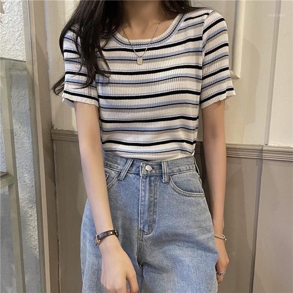 women's t-shirt stripe short sleeve t shirt women summer 2021 style chic loose sweet and cool cropped tshirt ladies clothing, White
women's t-shirt stripe short sleeve t shirt women summer 2021 style chic loose sweet and cool cropped tshirt ladies clothing, White