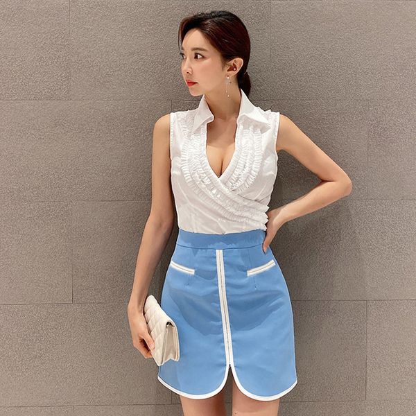 new arrival fashion elegant for women summer office lady fresh temperament blue skirts and white shirt two piece sets g7ub, Black
new arrival fashion elegant for women summer office lady fresh temperament blue skirts and white shirt two piece sets g7ub, Black