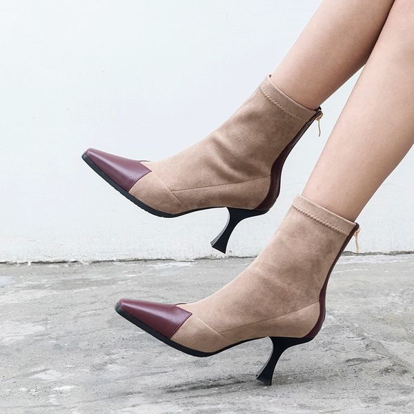 New Women Elastic Socks Boots Patchwork Women Pointed Toe Ankle Boots Shoes Waterproof Thin High Heel Zipper Female Boot, Beige
New Women Elastic Socks Boots Patchwork Women Pointed Toe Ankle Boots Shoes Waterproof Thin High Heel Zipper Female Boot, Beige