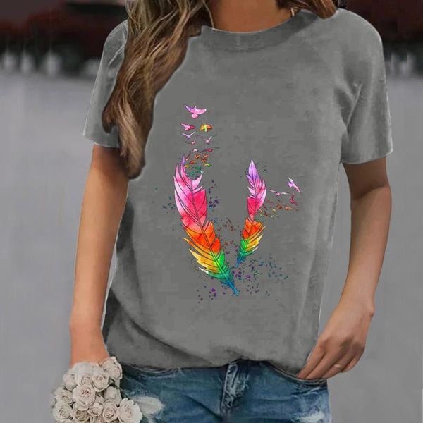 women's t-shirt gradient feather bird print t-shirts fashion casual oversized o-neck loose short sleeve ropa mujer, White
women's t-shirt gradient feather bird print t-shirts fashion casual oversized o-neck loose short sleeve ropa mujer, White