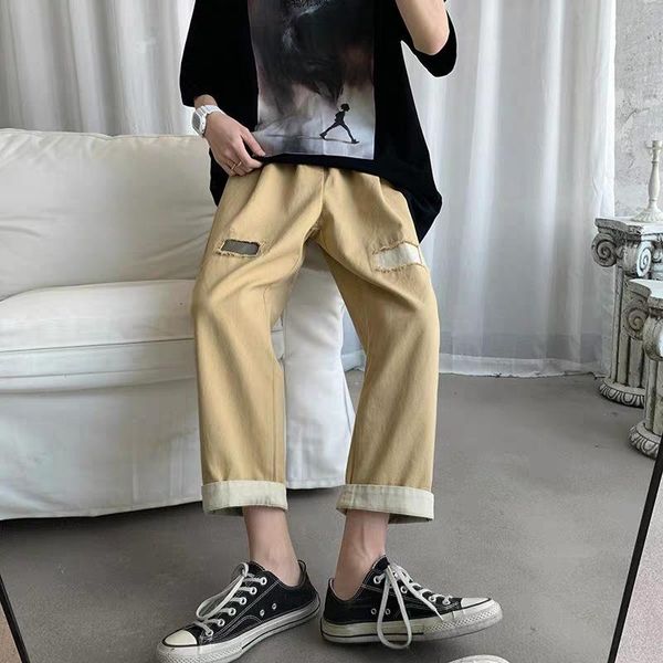 men's jeans japanese straight leg casual pants trousers hong kong fashion multi-pocket overalls, Blue
men's jeans japanese straight leg casual pants trousers hong kong fashion multi-pocket overalls, Blue