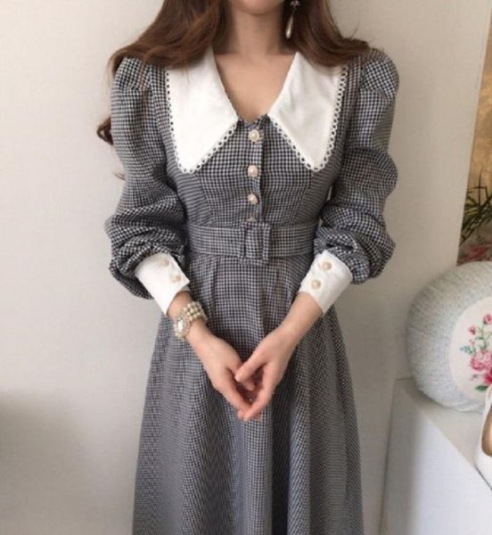 casual dresses lace check chic puff sleeve woman dress korean temperament lapel robe single breasted slim waist vestidos with belt, Black;gray
casual dresses lace check chic puff sleeve woman dress korean temperament lapel robe single breasted slim waist vestidos with belt, Black;gray