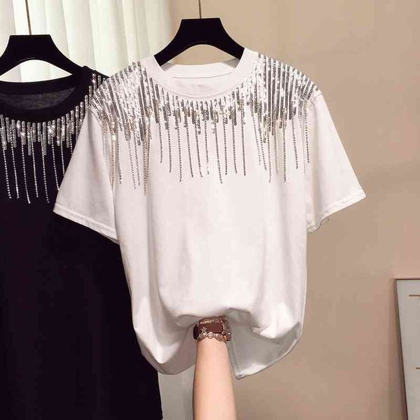 korean women with sequins t shirt summer short sleeve loose tassel streetwear white tee woman casual clothing 210602
korean women with sequins t shirt summer short sleeve loose tassel streetwear white tee woman casual clothing 210602