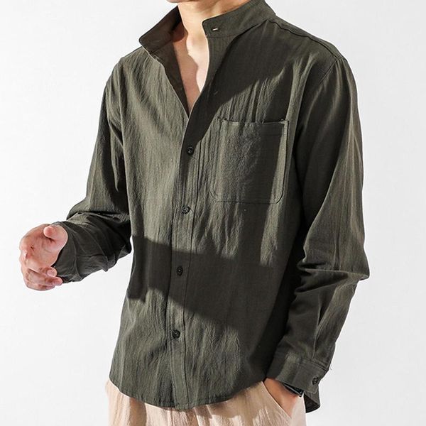 men's casual shirts men solid color pocket stand collar buttons shirt cotton linen loose coat, White;black
men's casual shirts men solid color pocket stand collar buttons shirt cotton linen loose coat, White;black