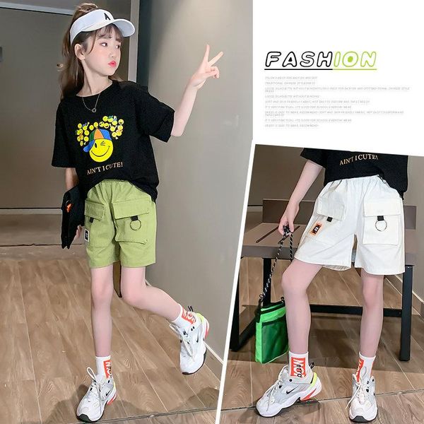shorts kids girl summer cotton cargo with pockets children white green color casual for teens girls baby clothing 4-13y, Black 
shorts kids girl summer cotton cargo with pockets children white green color casual for teens girls baby clothing 4-13y, Black