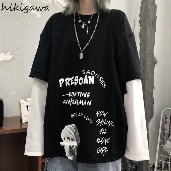 women's t-shirt hikigawa graphic t shirts black letter print gothic t-shirts long sleeve japan harajuku womens punk loose fashion tshi, White
women's t-shirt hikigawa graphic t shirts black letter print gothic t-shirts long sleeve japan harajuku womens punk loose fashion tshi, White