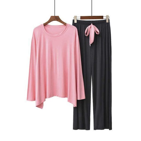 long sleeve modal pajamas set women long sleeve pants 2piece/suit cool homewear tracksuit fashion autumn big size slee 210622, Black;red 
long sleeve modal pajamas set women long sleeve pants 2piece/suit cool homewear tracksuit fashion autumn big size slee 210622, Black;red