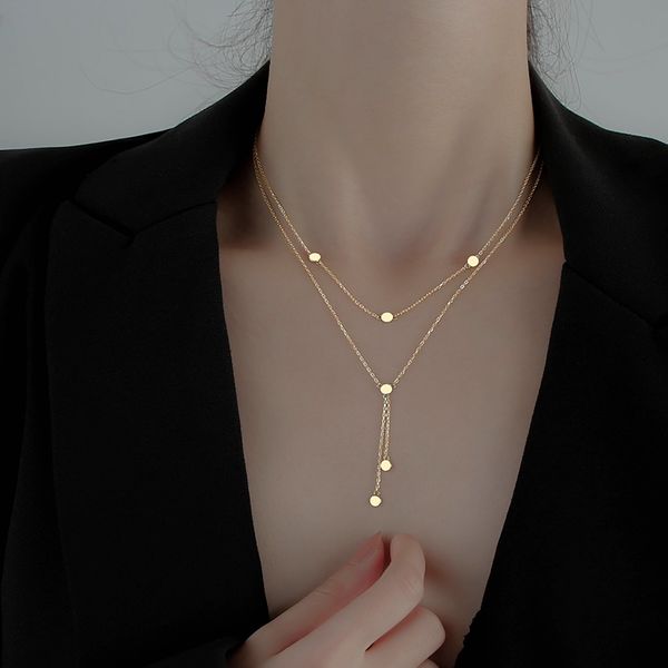 double light necklace luxury niche design feeling fold wear necklace female chain tassel clavicle contracted temperament, Silver
double light necklace luxury niche design feeling fold wear necklace female chain tassel clavicle contracted temperament, Silver